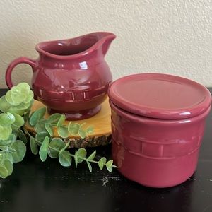 EUC Longerberger Pottery Paprika Woven Traditions Pitcher and Crock with Lid Set